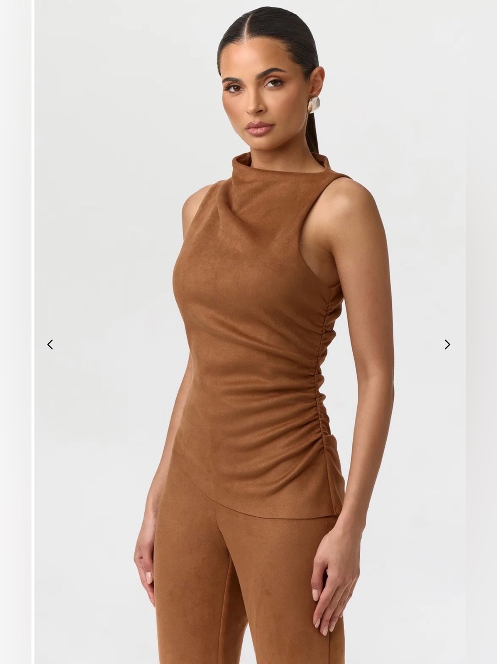 Naked Wardrobe Ruched Asymmetric Faux Suede Tank Mocha